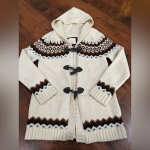 Heritage 1981 Chunky Knit Hoodie Duffle Sweater with Poppers Women Sz M Ivory